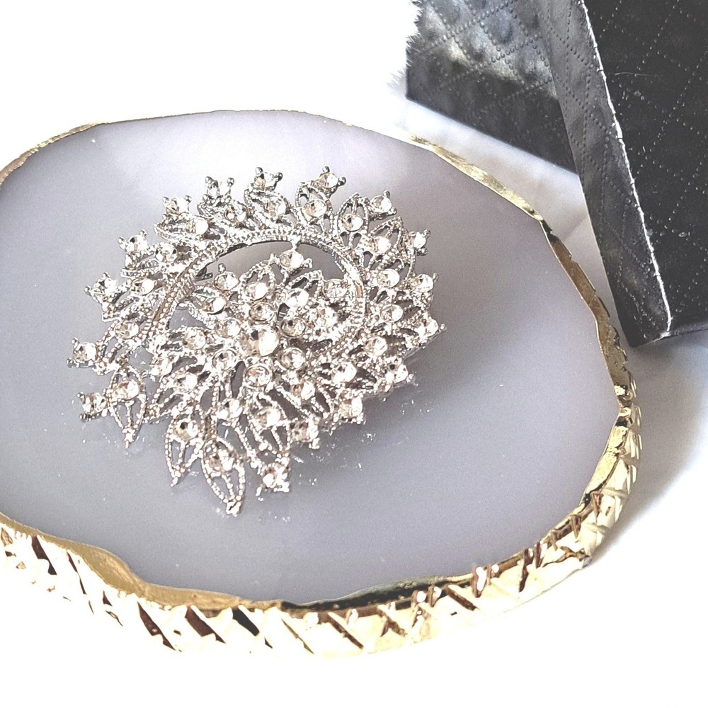 New Boutique Silver Crystal Sunburst Starburst Brooch Pin 2" Sparkly‎ Statement